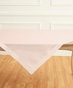 Solino Home Pink Linen Tablecloth 52 x 52 Inch - 100% Pure Linen Square Table Throw - Classic Hemstitch, Machine Washable Table Cloth for Summer, Halloween