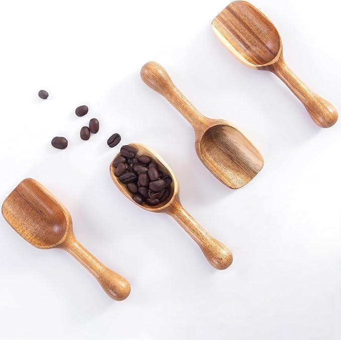 Wooden Coffee Scoop for Ground Coffee,4pcs Coffee Measuring Scooper for Beans Powder Tea Shovel,Small Wood Spoons Multipurpose for Jars Canisters,Kitchen Spice Pepper Condiment Powder Shovel