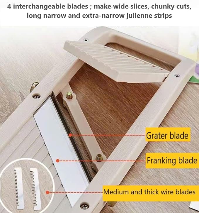Professional Mandoline Slicer for Kitchen, Wide Vegetable Cutter with 4 Stainless Steel Blades