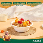 JOLLY CHEF Compostable Disposable Paper Bowl [12 oz] Heavy Duty Soup Containers [150 Pack] Biodegradable Bagasse Hot Cold Food Eco-Friendly Sugarcane Microwavable Bowls for Salad Dessert Milk Cereals