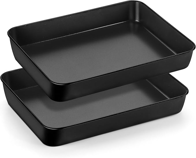 LIANYU 12⅓ x 9¾ x 2 Inch Cake Pan Set of 2, Rectangle Non-stick Baking Pan, Stainless Steel Bakeware for Lasagna Brownies Casseroles, Healthy & Easy Release