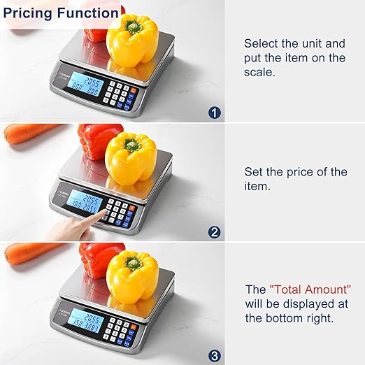 66lb Food Scale, Commercial Kitchen Scale with Price Computing, Plug-in Usable, 0.05oz/1g, 304 Stainless Steel, for Cooking, Vegetables, Farm, Industry, Counting. LC300 Grey