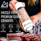 Manual Salt and Pepper Grinder Set of 2 | Large Round Shakers | 7.5 Inch Stainless Steel Refillable Grinders (White)