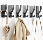 Adhesive Wall Hooks for Towels Coats - Stick On Hooks Hanging Heavy Duty (13lb), Metal Hook for Door, Bathroom, Dorm, Closet - Hanger for Purse, Bag, Robe,Backpack - No Damage to Wall - Black 4 Pack