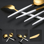 40 Pieces Matte White&Gold Silverware Set, Stainless Steel White&Gold Flatware Set for 8, Satin Finish Spoons and Forks Silverware Set, White&Gold Cutlery Utensils Set, Dishwasher Safe