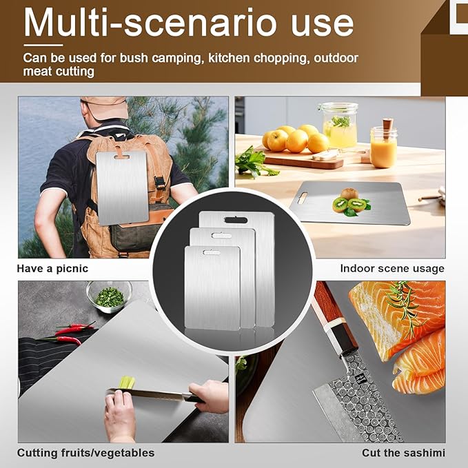 Titanium Cutting Board - 100% Pure Titanium Cutting Boards for Kitchen, Double Sided Medical-grade Cutting Mat for Easy to Clean, Ideal for Home & Outdoor Cooking (8" x 12" x 0.08")