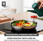 BRA COOKWARE Signature Frying Pan | 8 inches Professional Skillet | Stainless Steel Frypan | All Stovetop Compatible - Full Induction Skillet | PFOA Free | w/o Non-Stick Coating | Polished Finish