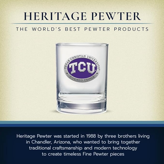 Heritage Pewter TCU Double Old Fashion | Double Rocks Glass 14 OZ for Liquor | Expertly Crafted Pewter Glass