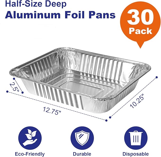 9x13 Aluminum Pans Disposable, 30 Pack Large Tin Foil Pans, Heavy Duty Aluminum Trays for Baking, Cooking, Turkey - Parties, Thanksgiving, Christmas