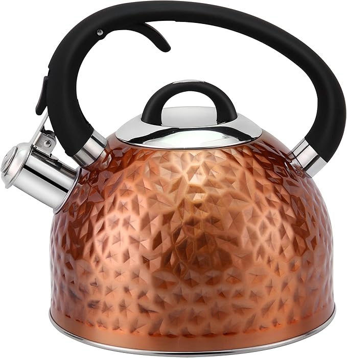 Copper Tea Kettle Stainless Steel Teapot Whistling Kettle Unique Button Control Kettle Outlet Loud Whistle Food Grade Teapot 3.2 Quart / 3 Liter Bronze