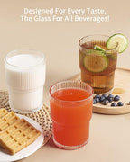 Ribbed Glassesware 14 Oz Ripple Drinking Glasses Iced Coffee Glasses Glass Cup Set Of 6 Vintage Drinking Glasses Water Glasses Fluted Glassware Cocktail Glass Cute Glass Cups