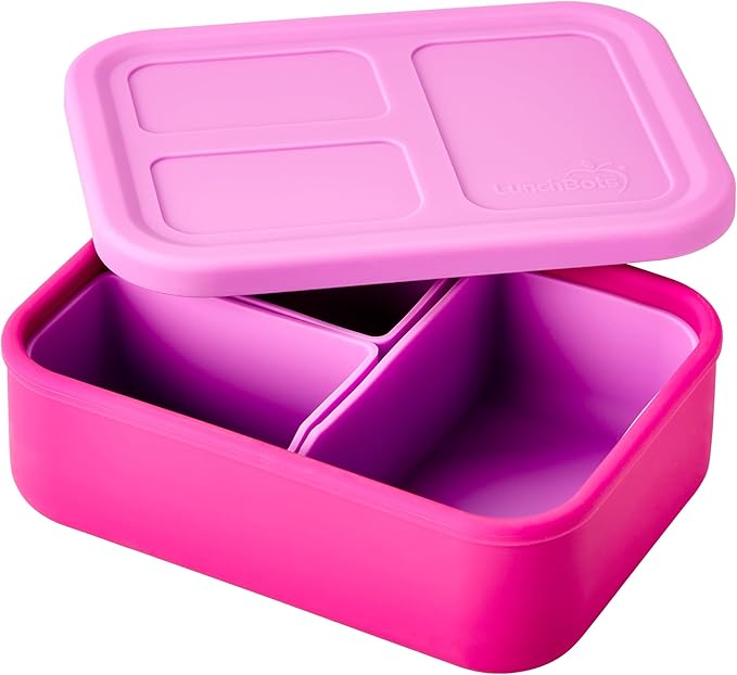 LunchBots Build -a- Bento Lunch Box, Silicone Bento Box for Kids, Multi-Compartment Lunch Container, Oven & Dishwasher Safe, BPA Free, 28 oz - Pink