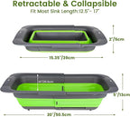 ROTTOGOON 7Qt Collapsible Colander Strainer, Expandable Over the Sink Colander, Adjustable Silicone Kitchen Sink Strainer, Foldable Large Colanders Basket to Wash Vegetable, Fruit, 15" to 19.8", Green