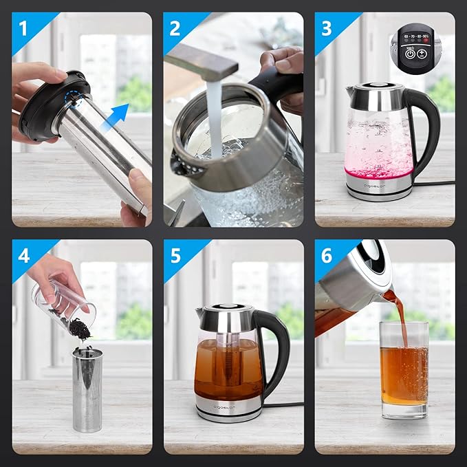 Aigostar Electric Kettle, Tea Kettle with Temperature Control and Tea Infuser, 1500W Hot Water Kettle with Variable Temperature, Keep Warm Function, LED Indicator Light Change, Auto Shut-Off, 1.7L