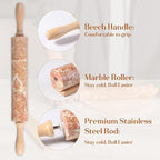 Koville Marble Rolling Pin, Non-Stick Polished Dough Roller, Pasta, Dumpling, Ravioli, Fondant,Pie Crust, Kitchen Baking Pastry Tools Red Marble
