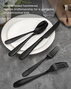 Hammered Silverware Set, Ollex 30PCS Black Flatware Set for 6 Mirror Finish Stainless Steel Eating Utensils Sets Include Forks Spoons and Knives Tableware Kitchen Cutlery Sets, Dishwasher Safe