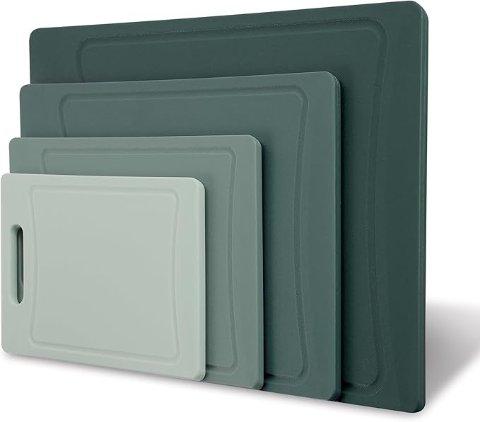 COOK WITH COLOR Non-Slip Cutting Board Set – Kitchen Essentials with Easy Grip Handle for Meat, Veggies, and Fruits, 4 Cutting Boards, Mint