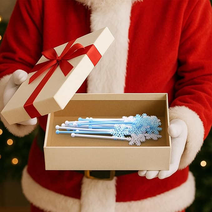 Chengu 100 Pcs Christmas Drink Stirrers Xmas Stir Sticks Bulk Holiday Coffee Stirrers Plastic Swizzle Stick Hot Cocoa Bar Supplies Chocolate Decoration Reusable Cocktail Mixer (Snowflake)