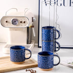 Nihow Ceramic Coffee Mug Set of 4, 16OZ Stackable Coffee Mug Set with Stainless Stand,Large Cup Set for Cappuccino,Tea,Hot/Cold Drinks,Dishwasher & Microwave Safe,Vivid Blue