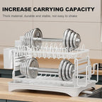 Kitchen Dish Drying Rack, Large 2-Tier Dish Drying Rack with Draining Board, Kitchen Countertop Organizer, Multi-Use Utensil Organizer and Cup Holder, White