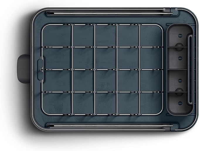 Joseph Joseph Extend Slim Steel Expandable Dish Drying Rack with Removable Cutlery Holder and Swivel Draining Spout, Compact Design, Grey