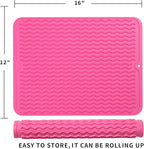 Silicone Dish Drying Mat for Multiple Usage,Easy clean,Eco-friendly,Heat-resistant Silicone Mat for Kitchen Counter or Sink,Refrigerator or drawer liner Rose L 16 inches x 12 inches