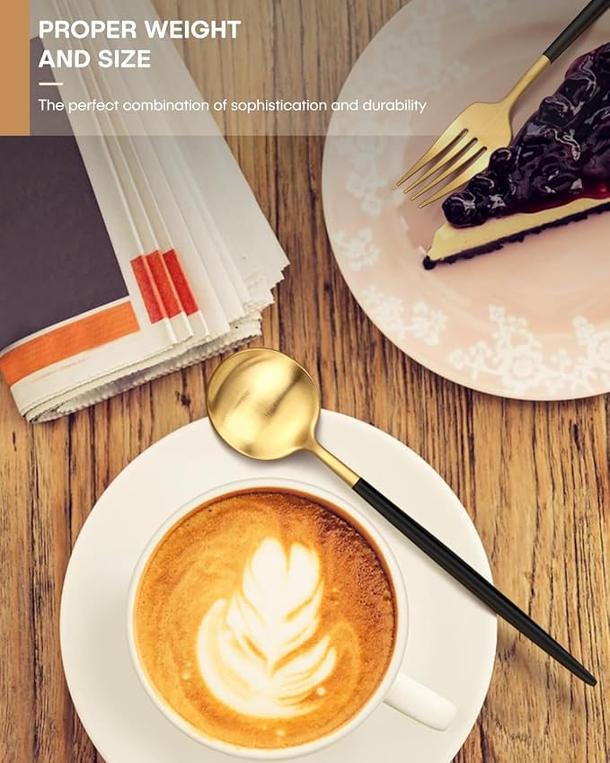 Black and Gold Silverware Set,Ollex 40 Pieces Matte Flatware Set,Colorful Handle Modern Cutlery Set with Dinner Knives Forks Spoons stainless steel Utensil set,Satin Finish&Dishwasher Safe