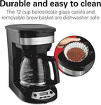 Hamilton Beach 12 Cup Programmable Drip Coffee Maker, Brew Options, Glass Carafe (46299), Black with Stainless Accents