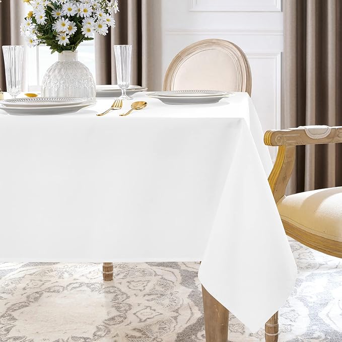 Softalker Rectangle Tablecloth, Waterproof & Stain Resistant Table Cloths Wrinkle Free Fabric Washable 210GSM Polyester Table Cover for Spring/Party/Outdoor - 52 x 70 inch,White