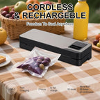 Vacuum Sealer Machine, 75kpa Rechargeable Automatic Food Sealer for Freshness Storage, Portable Touch Screen Food Vacuum Sealers Machine with Pre-cut Cutter & Bags, Air Hose for outdoor Indoor