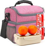 FlowFly Double Layer Cooler Insulated Lunch Bag Adult Lunch Box Large Tote Bag for Men, Women, With Adjustable Strap,Front Pocket and Dual Large Mesh Side Pockets