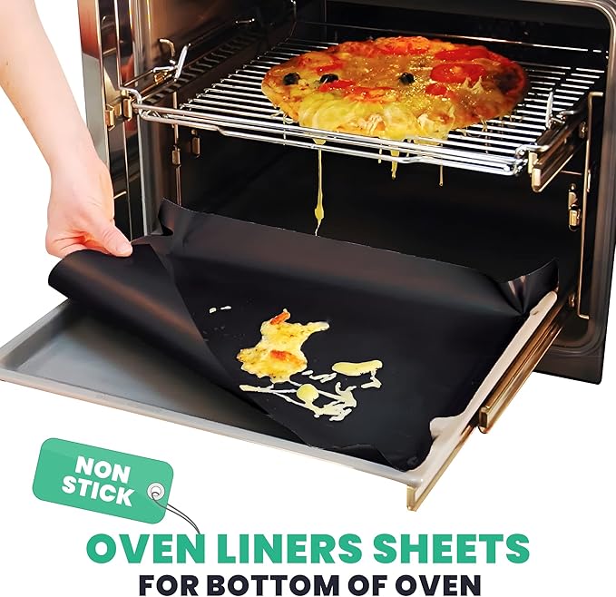 Large Heavy Duty Oven Liner (2 Pack) - 17” x 25” Non-Stick Teflon Reusable Liner for Electric Gas Toaster Ovens Grills - BPA & PFAS Free Kitchen Accessory to Keep Oven Clean