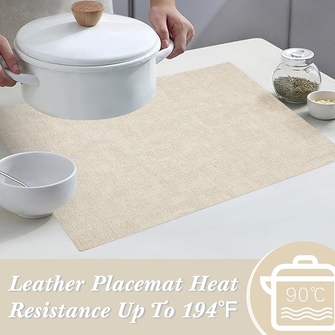 SUEH DESIGN Faux Leather Placemats Set of 6, Wipeable Place Mats Heat Resistant Table Mats Waterproof Dining Table Placemats for Indoor Outdoor Kitchen Dining Table