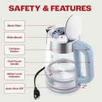 Electric Kettle for Boiling Hot Tea & Water | 1.8L Stainless Steel Borosilicate Glass Boiler With No Plastic, Automatic Shutoff, BPA Free, Fast Heating Technology