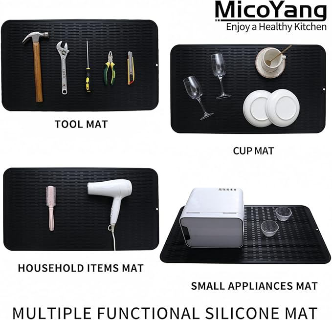 Silicone Dish Drying Mat for Multiple Usage,Easy clean,Eco-friendly,Heat-resistant Silicone Mat for Kitchen Counter or Sink,Refrigerator or Drawer Liner Black 4XL 32 inches x 18 inches