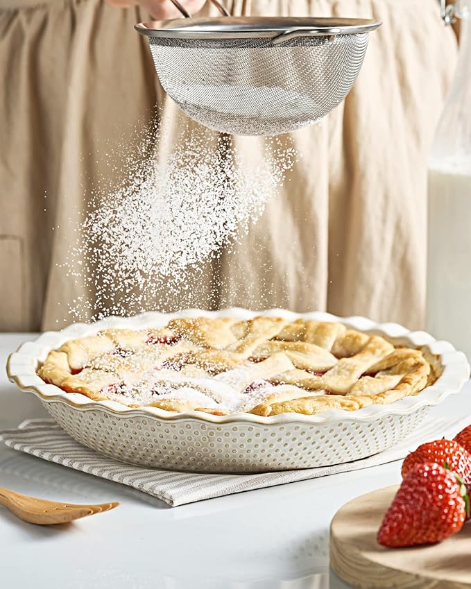 getstar Ceramic Pie Pan, 9 inch Pie Dish for Baking, Non-Stick, Oven & Dishwasher Safe, Farmhouse Decor Quiche Baking Dish, Pie Plate, Deep Dish Pie Pan (Embossed Dots)