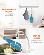 Cooking Spoon for Nonstick Cookwares, Great for Cooking and Serving Sturdy BPA-Free Matte Silicone, Wood Handle Spoon for Mixing, Scoop, and Scrape (TURQ)