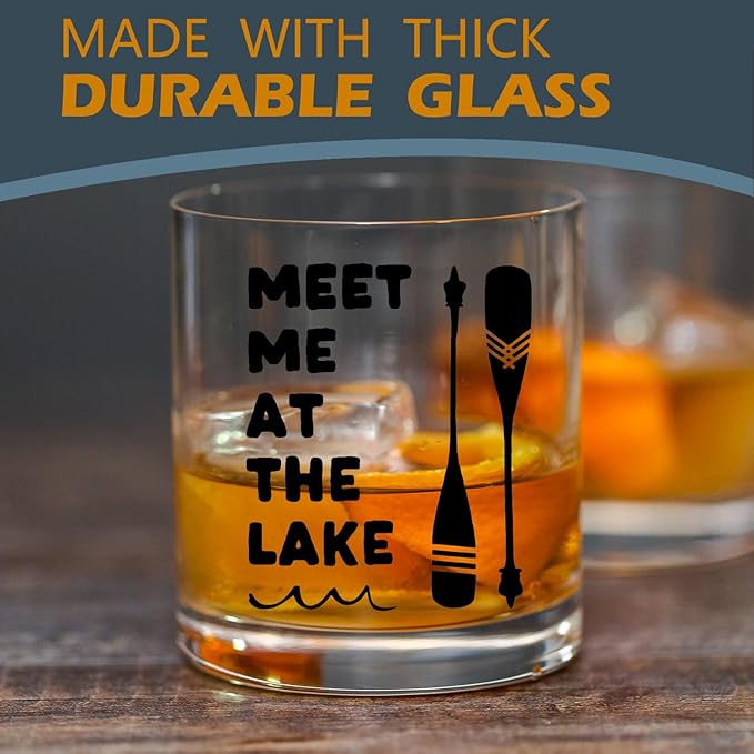 kunlisa Lake Lovers Gifts Whiskey Glasses, Lake House Decor and Gifts, Meet Me at the Lakes 10 oz Drinking Rocks Glasses for Women Men Whisky Cocktail Scotch Bourbon Liquor