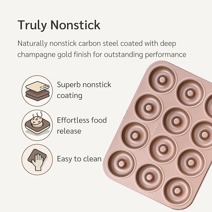 12 Well Donut Pan Nonstick, Non Toxic PFOA & BPA Free Donuts Mold for Baking, Doughnut Tin for Oven, Doughnuts Pans and Molds Non Stick Nontoxic, Baking Tray Pans & Trays without Teflon