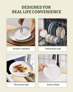 Famiware Dinnerware Sets for 4, Ocean Round 12-Piece Kitchen Plates and Bowls Sets, Microwave and Dishwasher Safe, Scratch Resistant, Matte White
