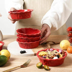 Vicrays Ceramic Pie Pan for Baking - 5.5 inch Small Pie Plates Deep Dish Round Pot Casserole Mini Serving Bowl - Microwave Oven Safe for Dessert Apple Pie Cake Tart Pizza Set of 6 - Red