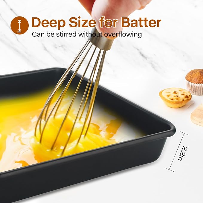 Rectangle Cake Pan, Deep Baking Pans Set Nonstick, 9/11/13 Inch, Heavy Duty Thickness Bakeware Roasting Tray for Toaster Oven, Thanksgiving Christmas Roast Turkey Pan, 3-Pack, Black