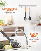 Silicone Cooking Spoons, Great for Scooping Sides and Serving Hearty Stews, BPA-Free Matte Silicone, Wooden Handle Serving Spoon for Nonstick Cooking Surfaces (Grey)