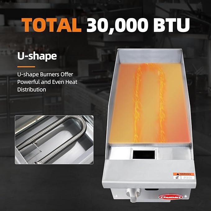 12" Commercial Countertop Griddle, Single Burners Gas Griddle, 30000 BTU Output, Stainless Steel Flat Top Grill Hot Plate with Natural Gas and Propane Conversion Kit for Restaurant, Food Truck