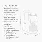 aarke Coffee Maker - Electric 10 Cup / 42 fl oz Drip Brewer with Automatic Drip-Stop, Glass Carafe, Brews Full Pot in Under 6 Minutes, SCA certified, Stainless Steel