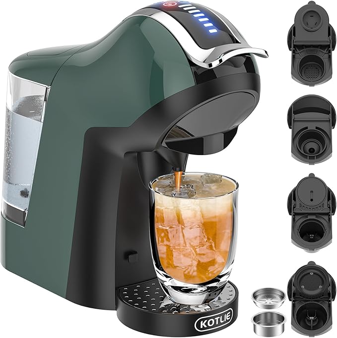 KOTLIE Espresso 5in1 Single Serve Coffee Maker, 19Bar Cappuccino&Latte Maker, Cold&Hot Brewing Coffee Machine for K*cup/NES*presso Original/D*olce G*usto/Ground Coffee/44mm ESE(Dark Green)