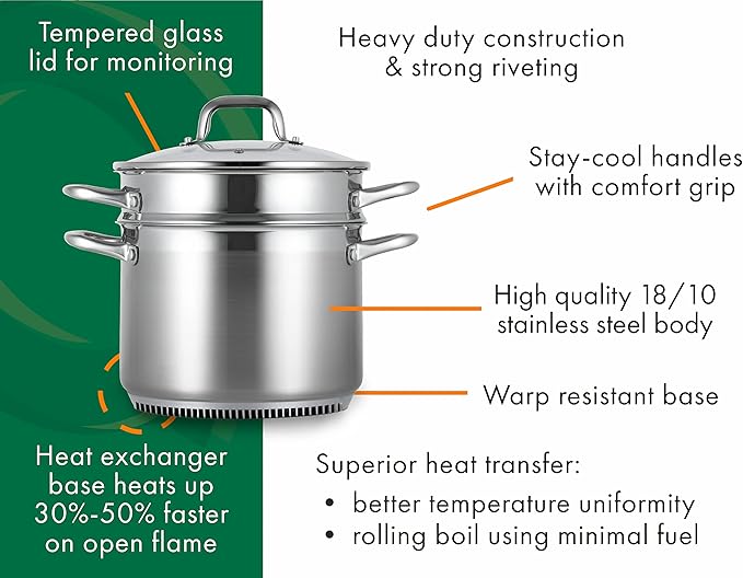 FreshAir Stainless Steel 8Qt Turbo Steamer/Pasta Cooker