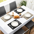 MOSAYT Vinyl Placemats Set of 8, Heat Resistant Place Mats 100% Waterproof Washable & Wipeable Faux Leather Reversible Table Mats for Kitchen Dining Party Indoor Outdoor, 12" x 17", Black/Khaki