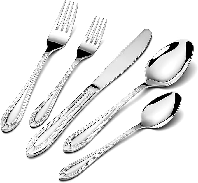 TIVOLI Silverware Set for 4, 20 Piece Heavy Duty Stainless Steel Flatware Utensils Cutlery Set Including Steak Knife Fork and Spoon, Dishwasher Safe, Gift Package for Wedding Housewarming (Silver)