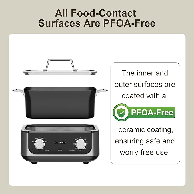7-Quart Slow Cooker - PFOA-Free Nonstick Pot with 3 Heat Settings & Timer - Dishwasher & Oven Safe for Effortless Cooking, Perfect for Family Meals & Parties